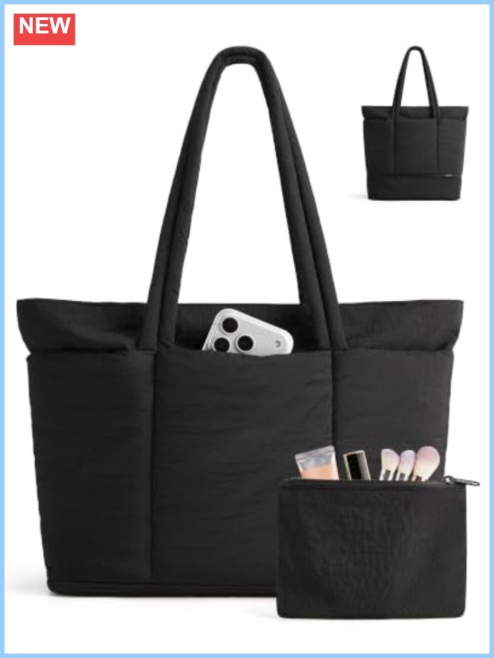 Puffer Tote Bag Expandable 21L to 30L with Pouch Laptop
